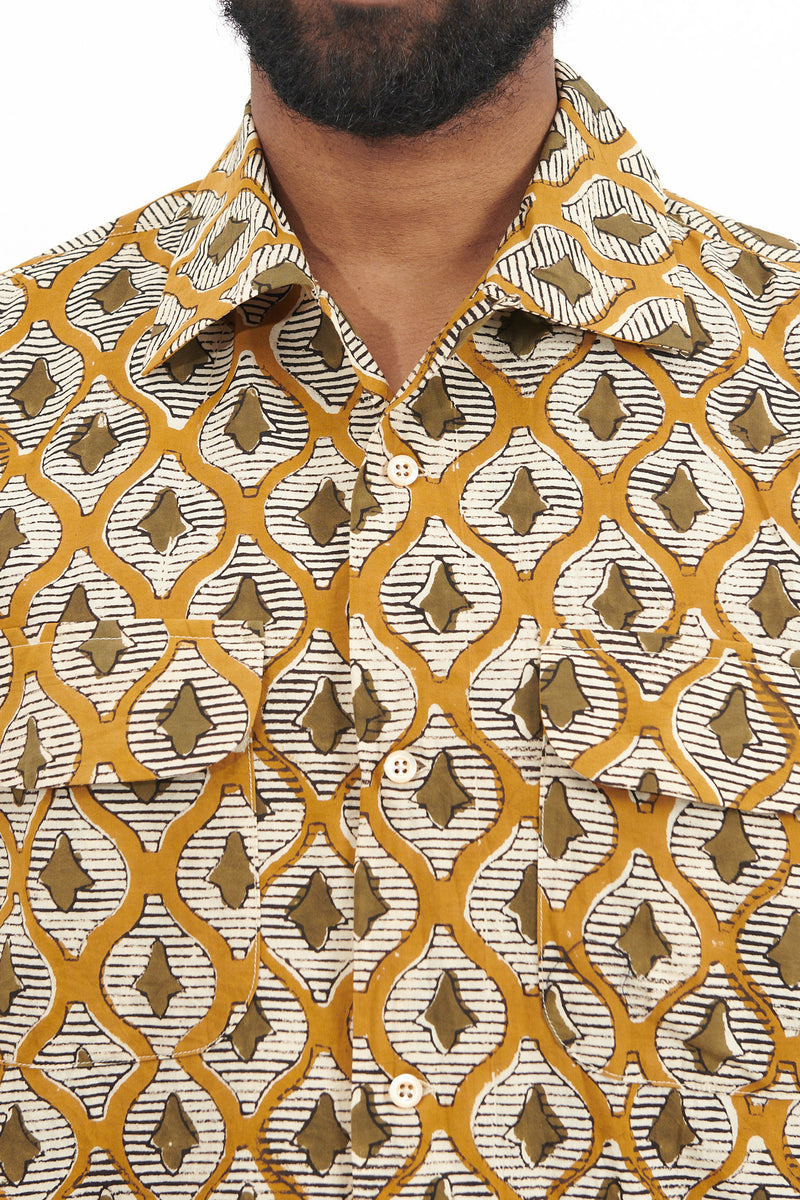 Ethnic Print Round Flap Pocket Shirt - Khaki – M5 Shop