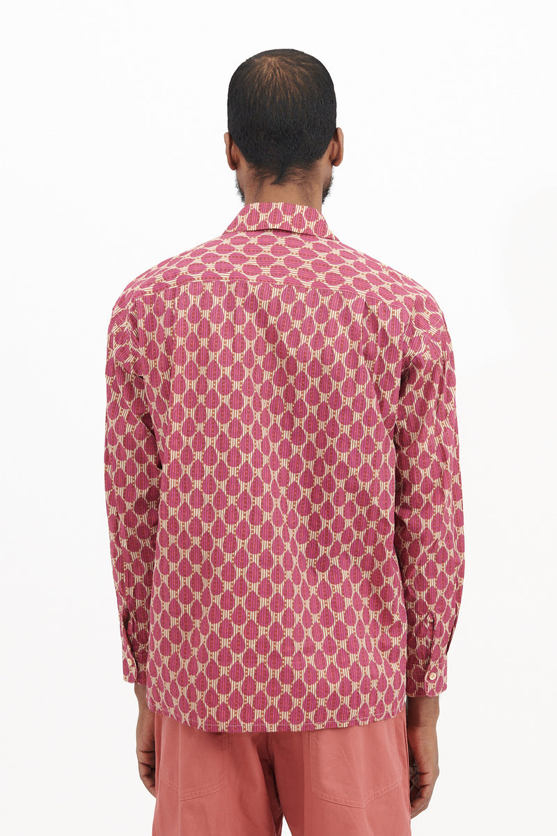 Ethnic Print Round Flap Pocket Shirt - Pink