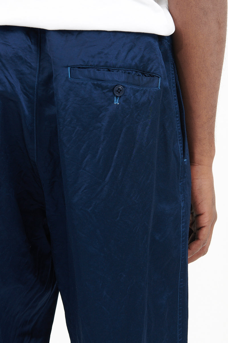 Garment Dyed Satin Drawstring Pants - Navy