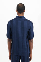 Donde Regia Linen Viscose Striped Shirt - Navy