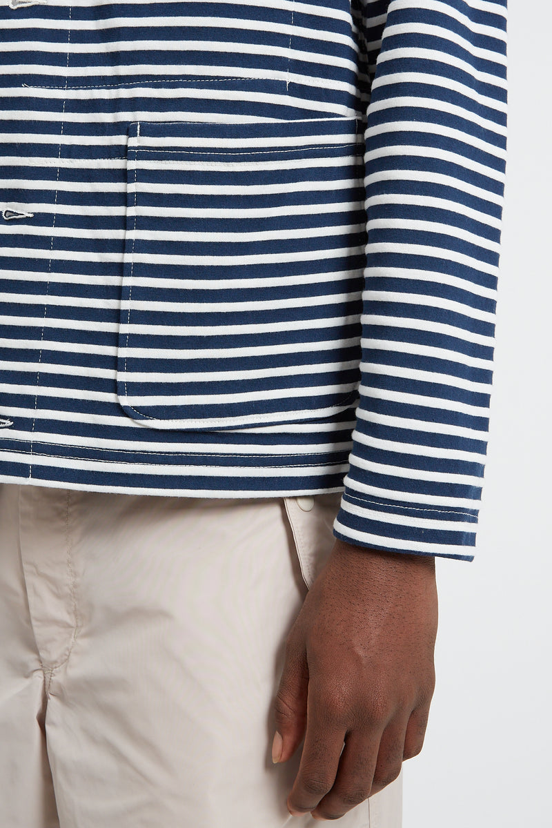 Knit Cardigan PC Stripe Jersey - Navy/White