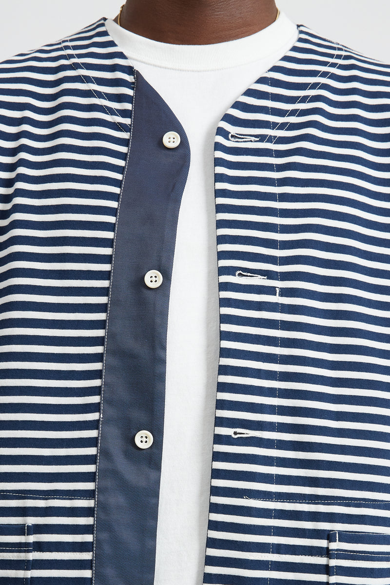 Knit Cardigan PC Stripe Jersey - Navy/White