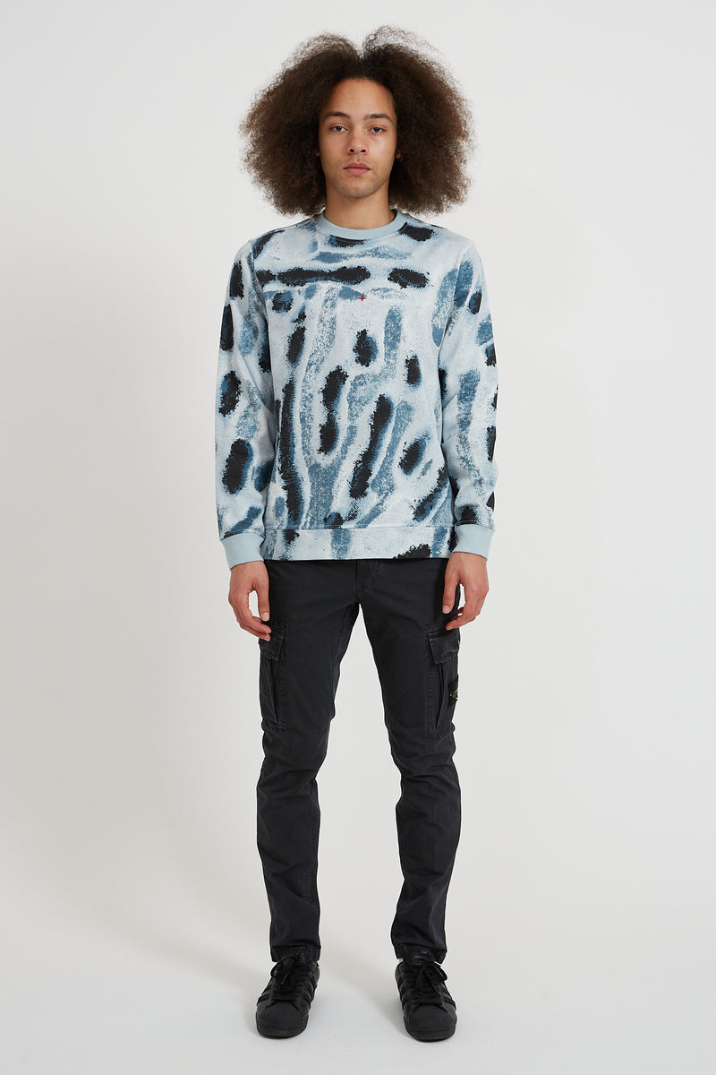 661X7 MARINA Cotton Fleece Reef Camo Print Crewneck Sweatshirt - Aqua