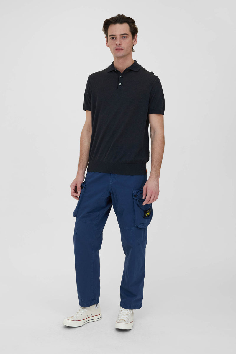 319WA Brushed Cotton Canvas Loose Cargo Pants - Dark Blue