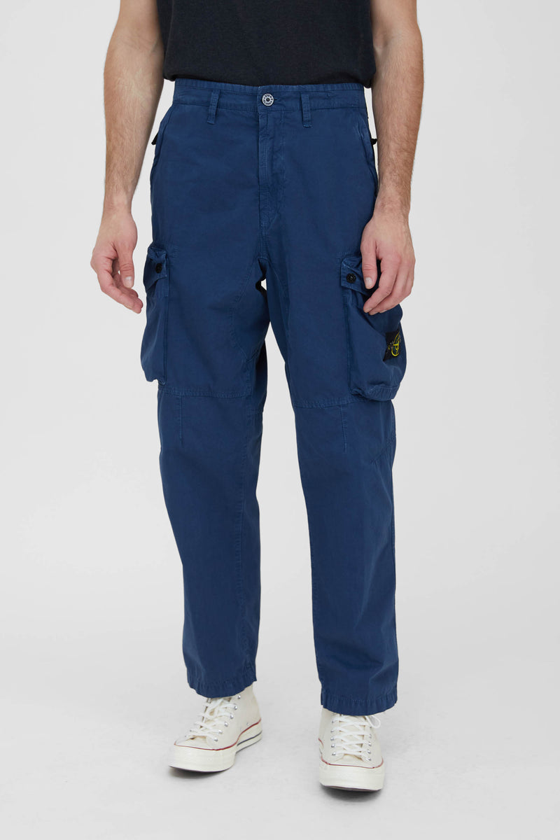 319WA Brushed Cotton Canvas Loose Cargo Pants - Dark Blue