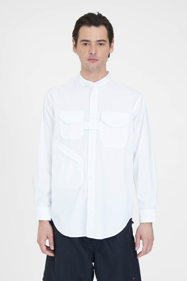 Banded Collar Shirt - White 100's 2Ply Broadcloth