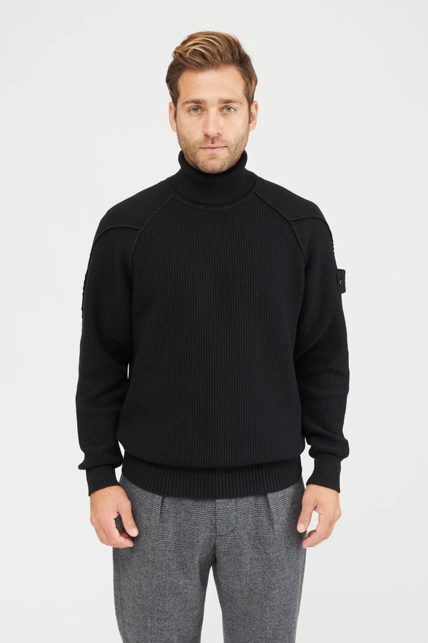 582Fa Misto Cotone Con Aspetto Tecnico Knit Turtle Neck - Black