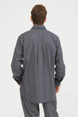 Rounded Collar Shirt Cotton Glen Plaid - Grey