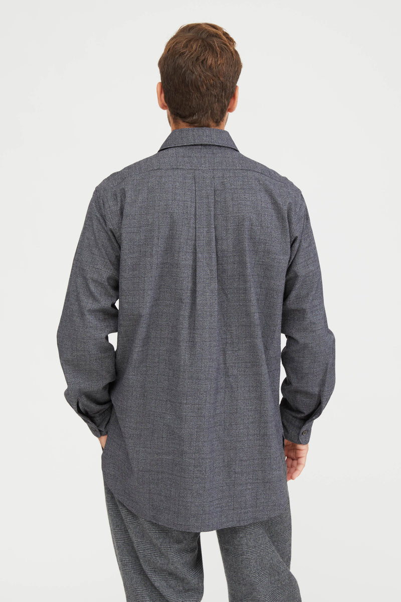 Rounded Collar Shirt Cotton Glen Plaid - Grey