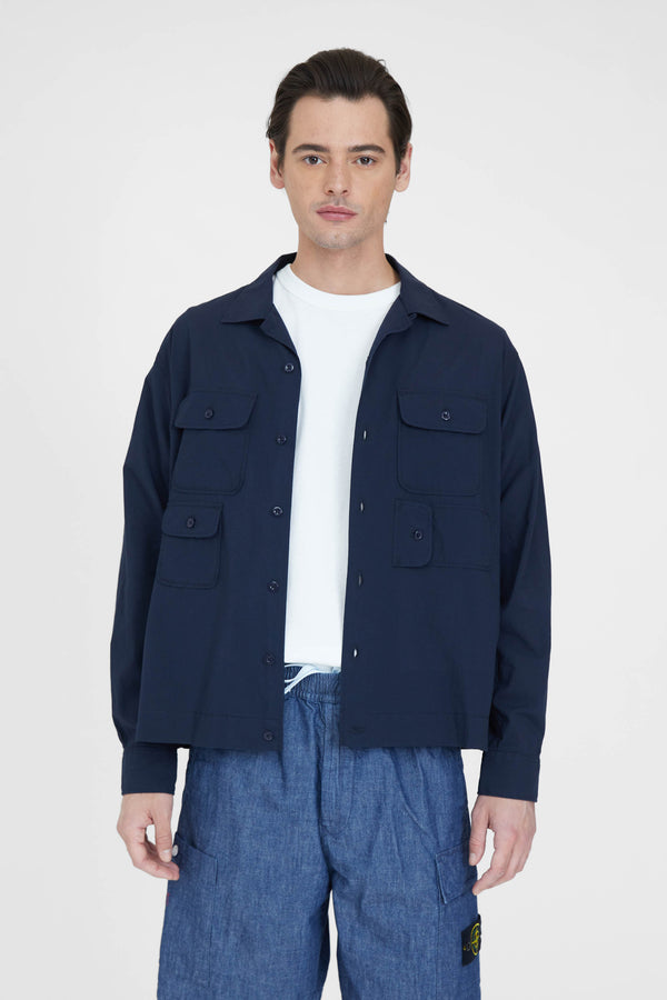 Bowling Shirt - Navy Solid Cotton Lawn