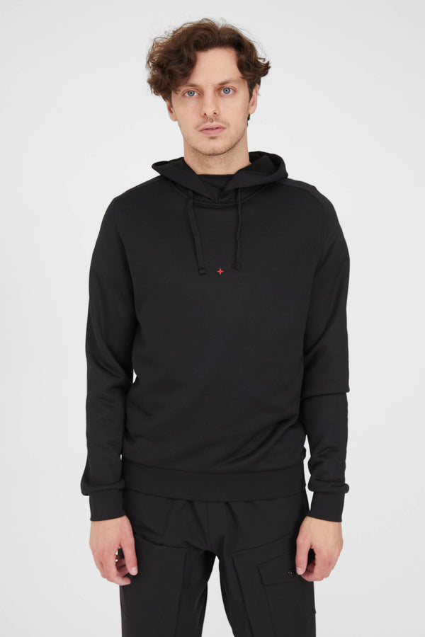 617X2 MARINA Seaqual Yarn Fleece Hooded Sweatshirt - Black