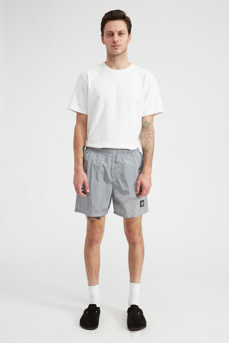 B0943 Nylon Metal Garment Dyed Swim Trunks - Pearl Grey