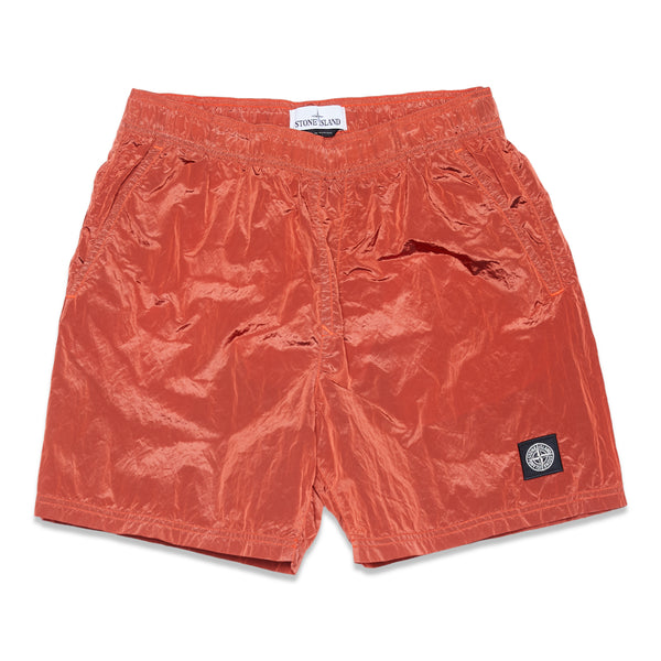 B0943 Nylon Metal Garment Dyed Swim Shorts - Orange Red