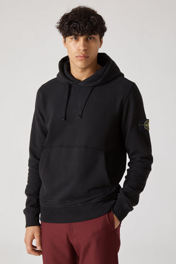 64120 Felpa Cotone Smerigliata Fleece Hooded Sweatshirt - Black