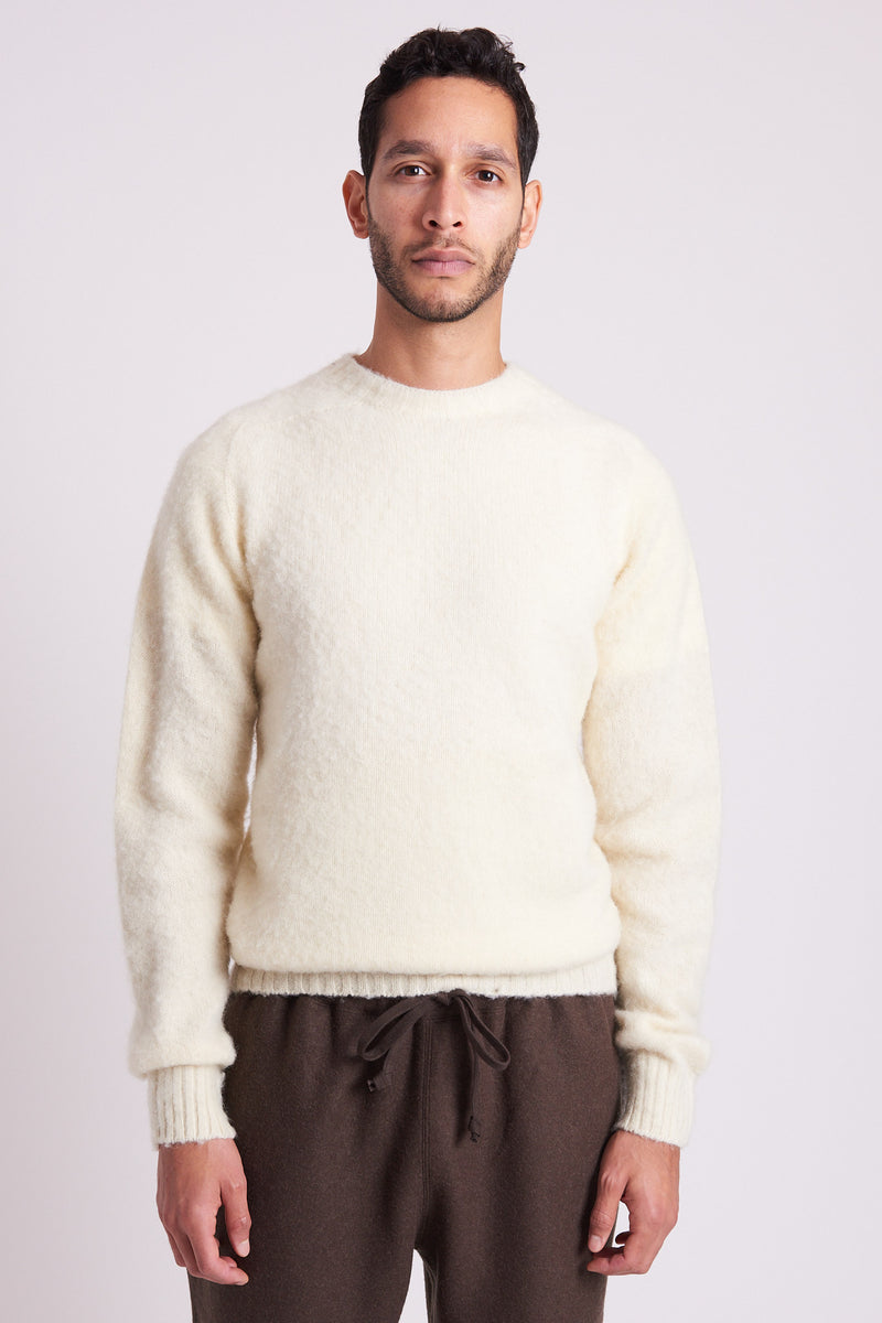 Shetland Crew Wool Brushed - White