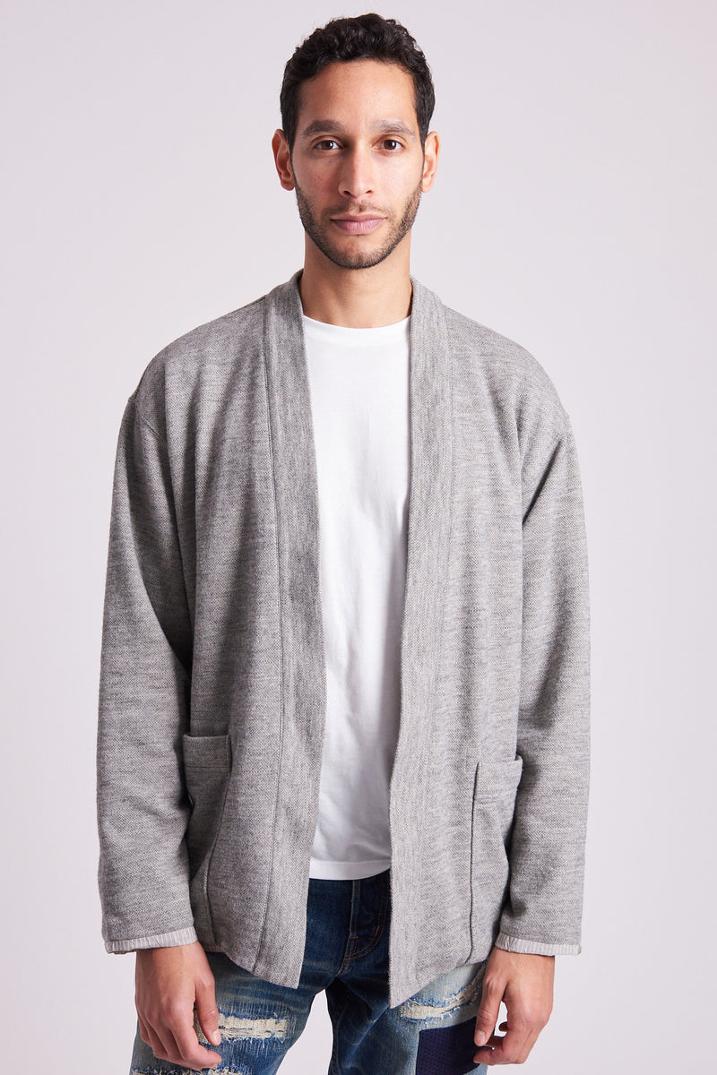 Wool Viscose Jacquard Jersey Lined Easy Cardigan - Light Grey