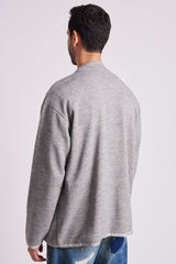 Wool Viscose Jacquard Jersey Lined Easy Cardigan - Light Grey