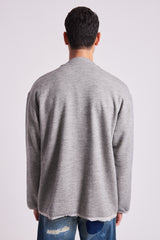 Wool Viscose Jacquard Jersey Lined Easy Cardigan - Light Grey