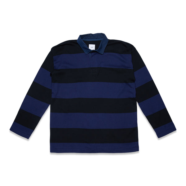 Extra Soft Twistless Yarn Knit Stripe Rugby Shirt - Navy