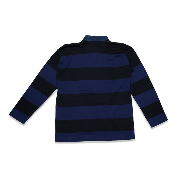 Extra Soft Twistless Yarn Knit Stripe Rugby Shirt - Navy