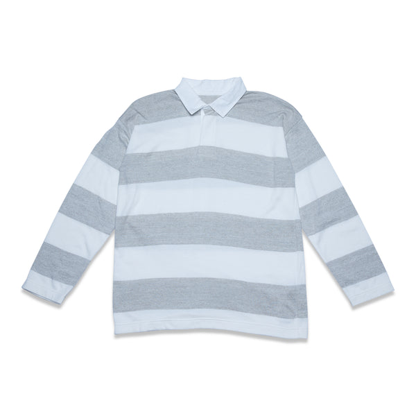 Extra Soft Twistless Yarn Knit Stripe Rugby Shirt - White