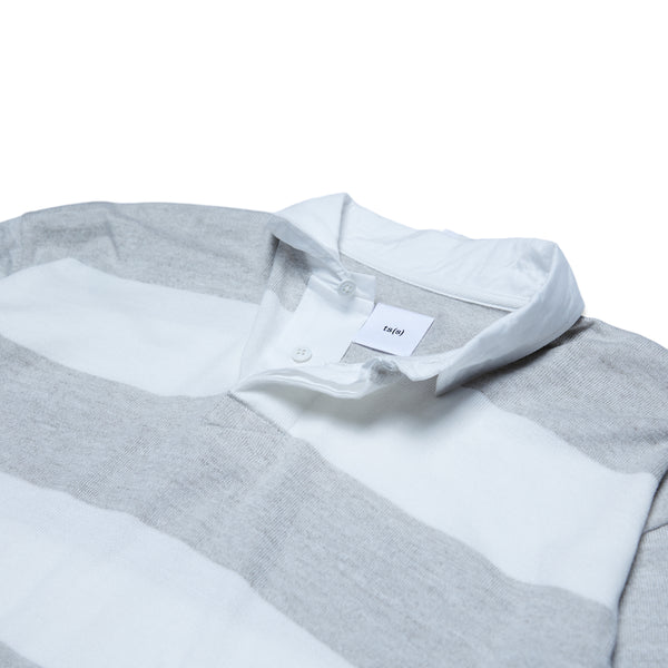 Extra Soft Twistless Yarn Knit Stripe Rugby Shirt - White